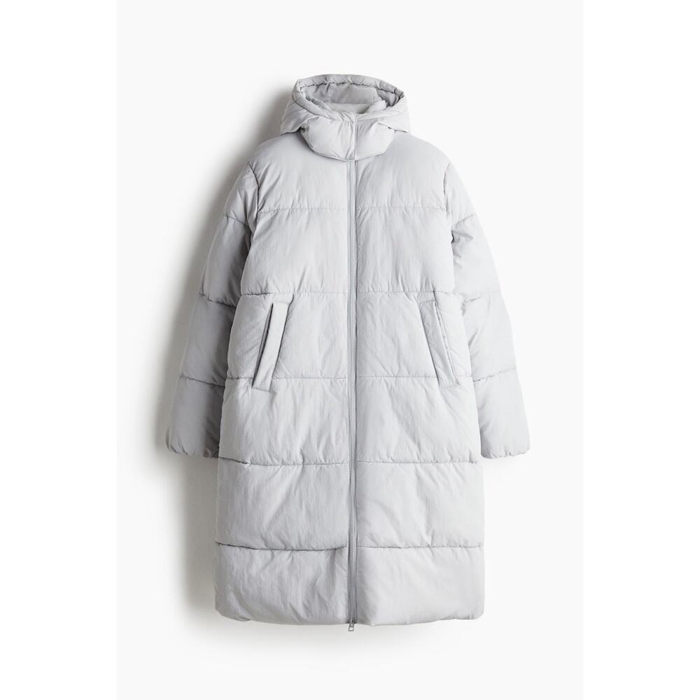 H&M NWT Divided Long Puffer Jacket hooded coat size Medium knee length gray - Picture 9 of 10